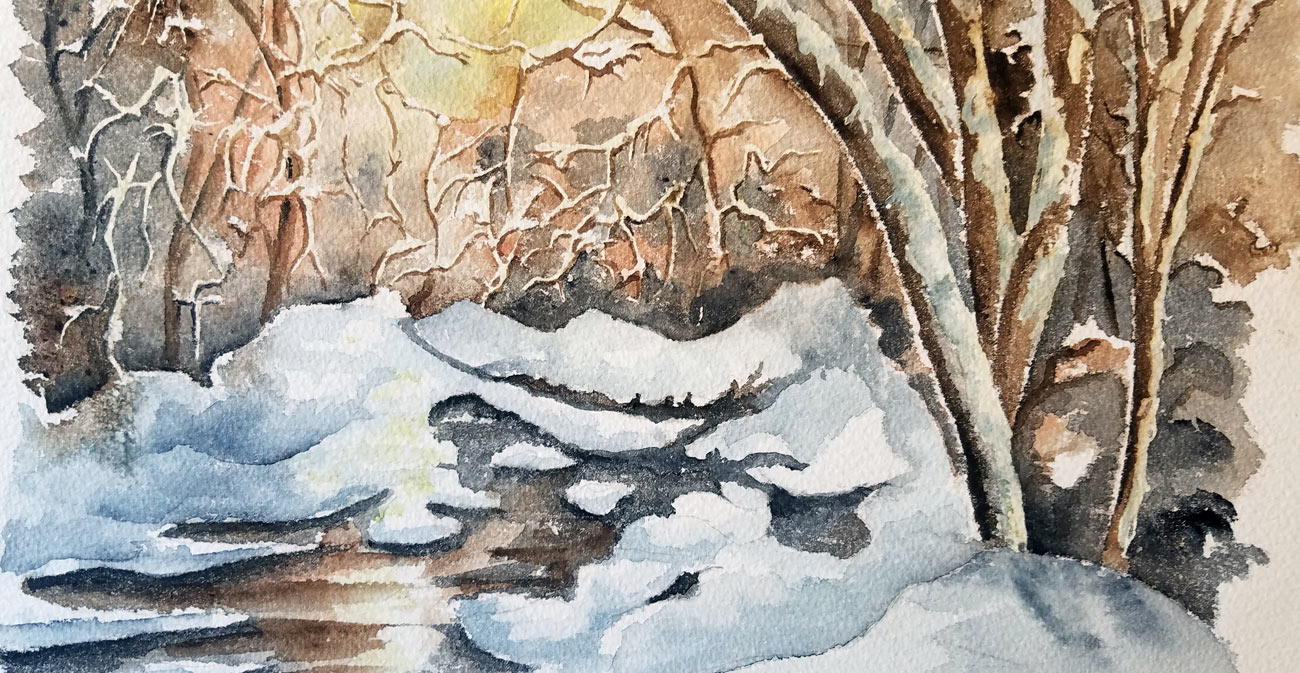 Paysage sous la neige - Aquarelle de Jean Lavernhe