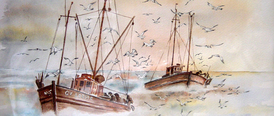 La Bretagne et ses pêcheurs - Aquarelle de Jean Lavernhe