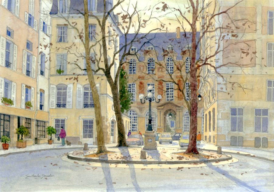 La place Furstenberg - Aquarelle de J-C. Decoudun