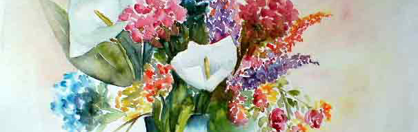 « Bouquet de fleurs du jardin » - Aquarelle de J. Lavernhe. 